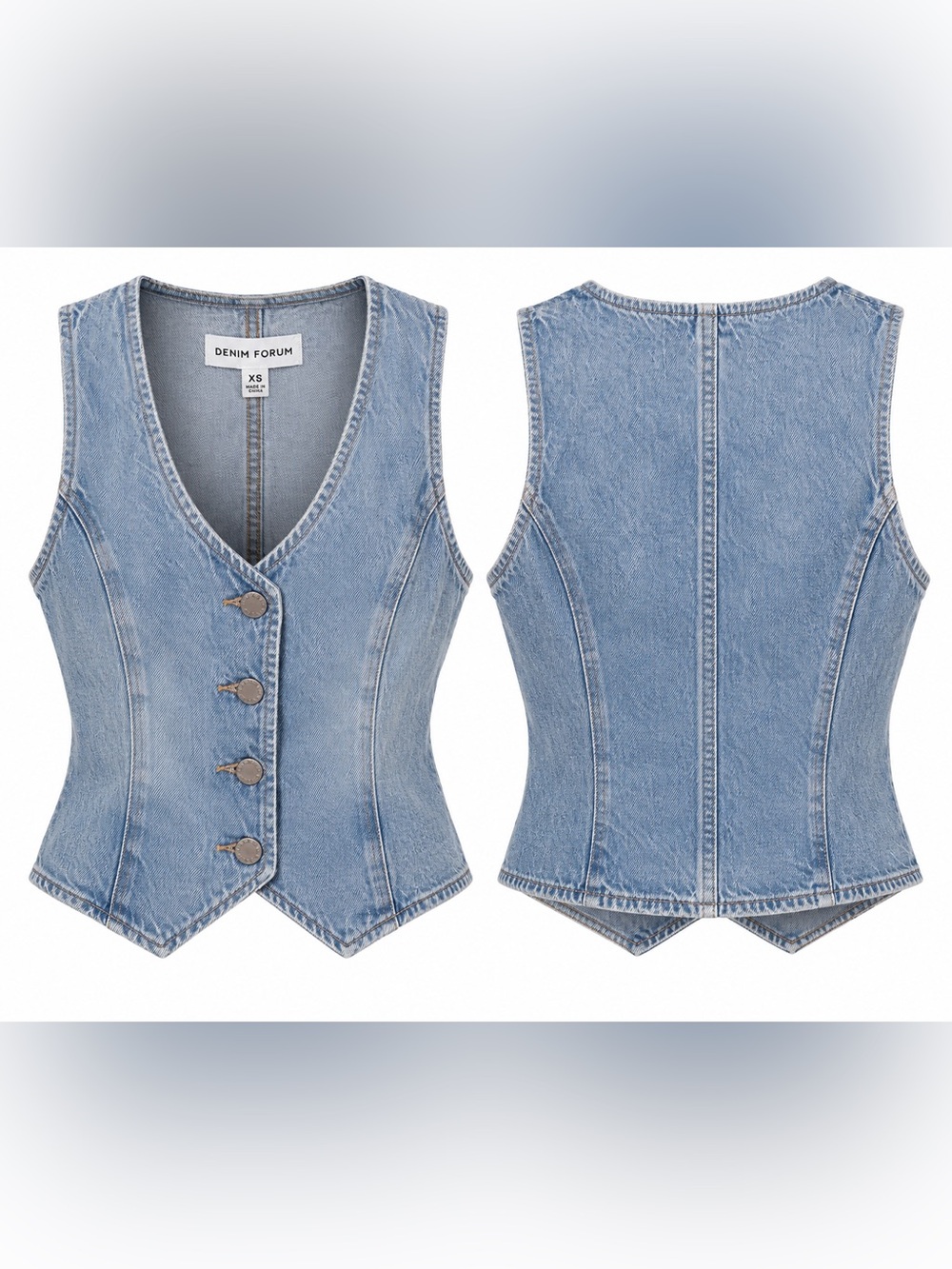 Denim Forum Light Wash Denim Vest XS Y2K Button Front
